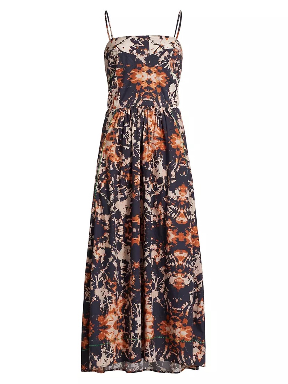Maria Cher Dress in Navy and Rust Floral Tie-Dye